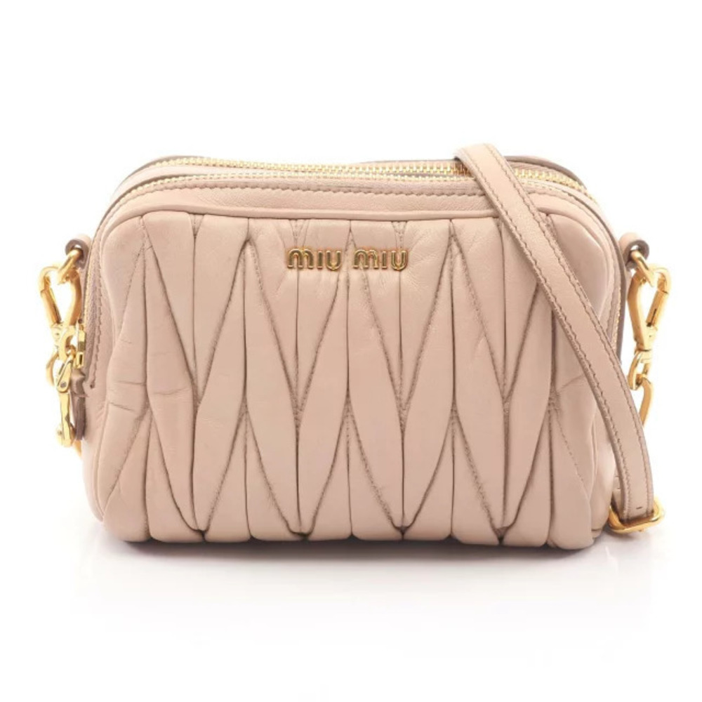 Miu Miu Matelasse Shoulder Bag Leather Beige Cream
